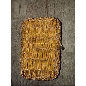 Vintage koret gold metal woven clutch